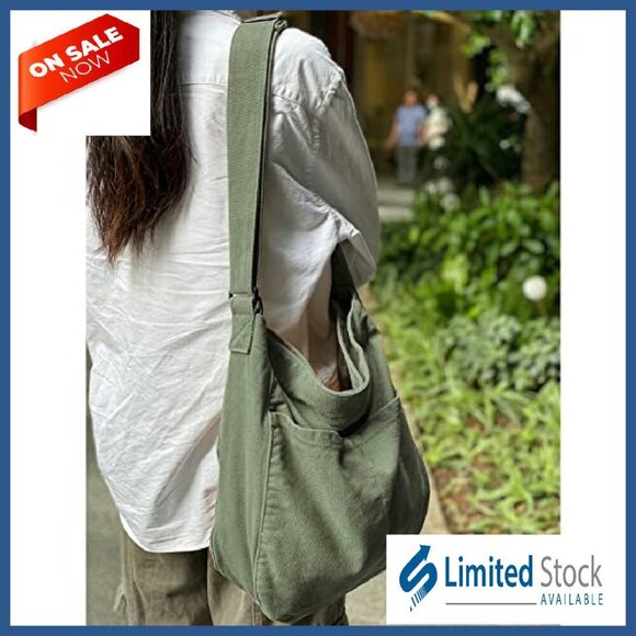 Canvas Hobo Tote with Multi-Pockets for Work Travel Daily Use - Picture 4 of 8